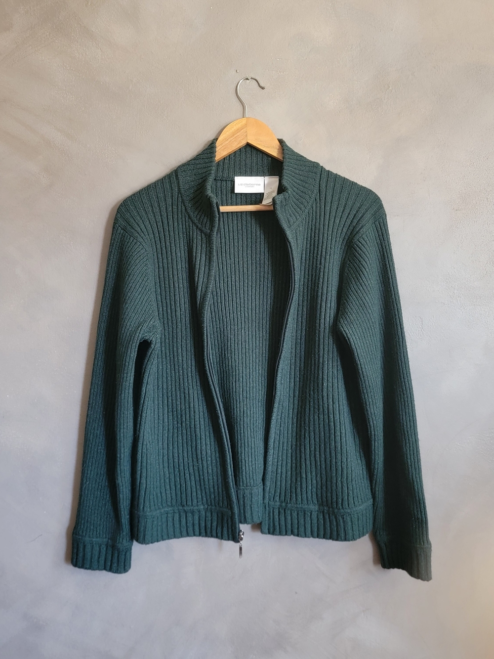 Liz Claiborne Sport Forest Green Ribbed Zip-Up Cardigan Size M - Picture 3 of 7